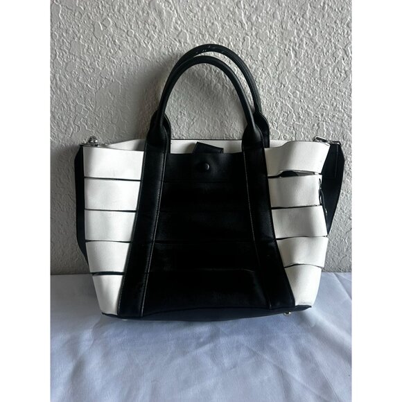 Urban Expressions Shiloh Tote Vegan Leather White and Black Women - Picture 1 of 12